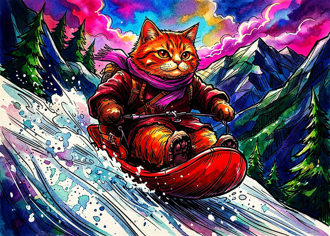 Adventurous Ginger Cat Sledding