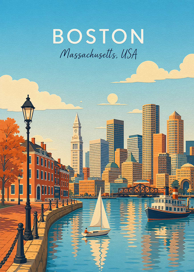 Vintage Style Boston Cityscape Poster