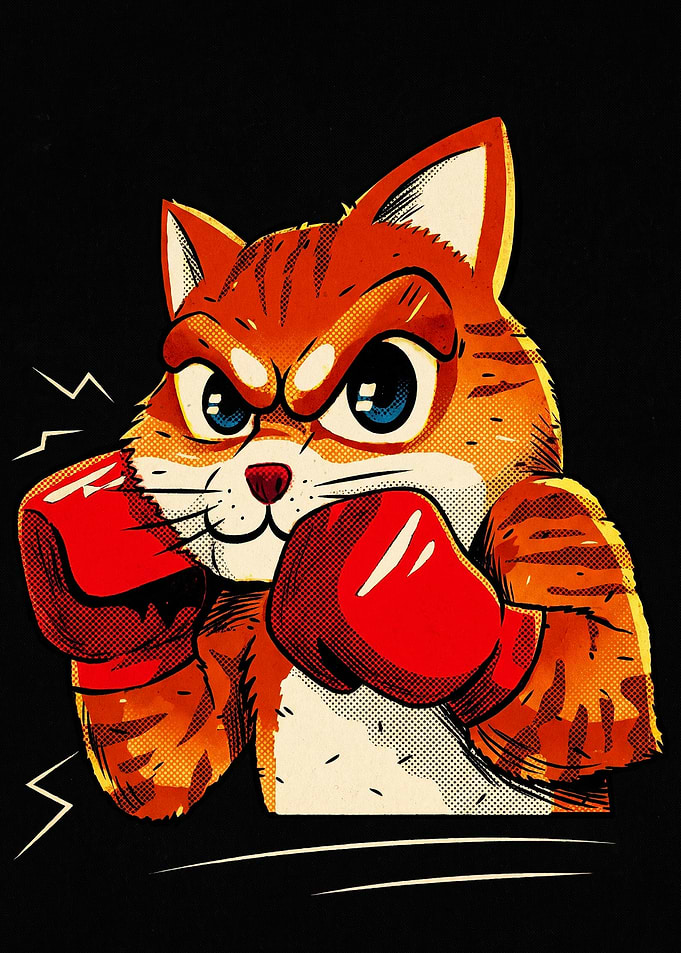 Angry Boxing Orange Tabby Cat