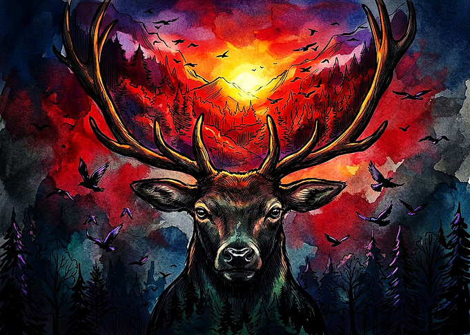 Majestic Stag in Fiery Forest