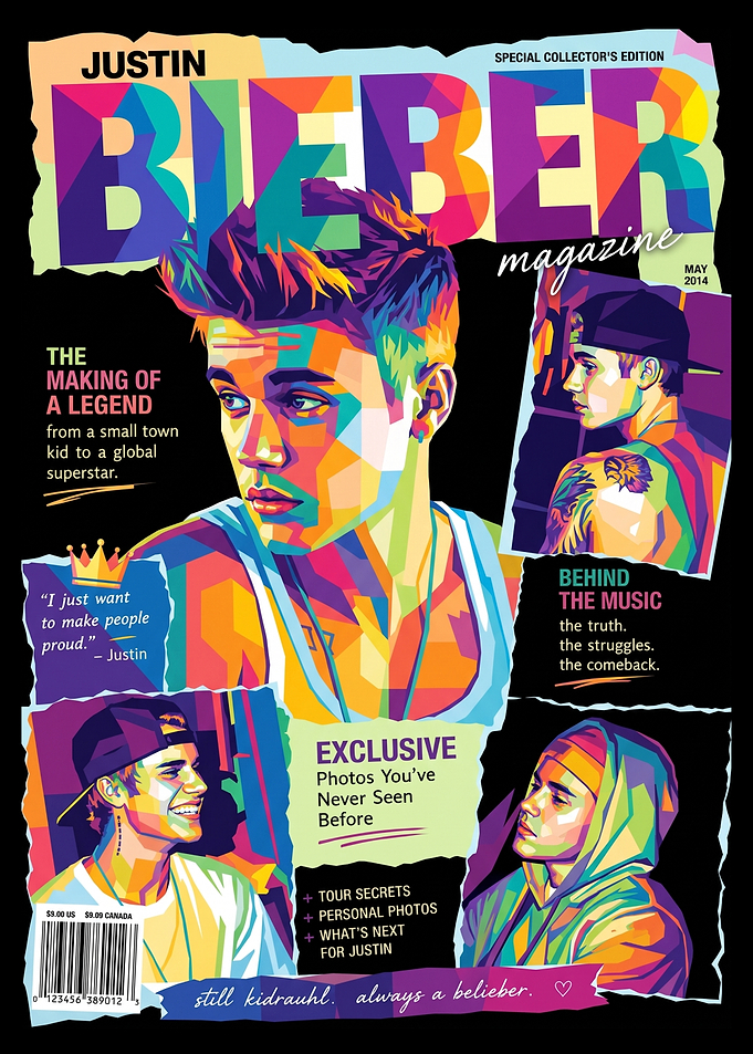 Justin Bieber Pop Art Magazine Cover