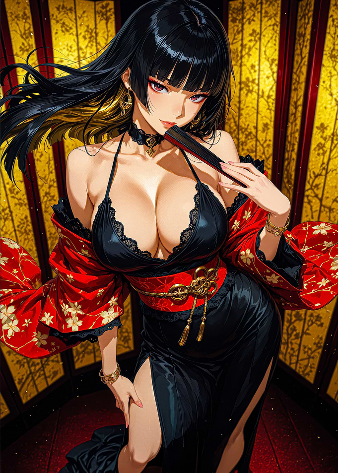 Elegant Anime Woman in Traditional Attire