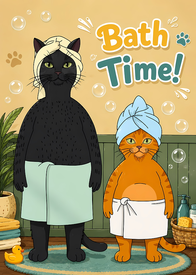 Two Cats Ready for Bath Time