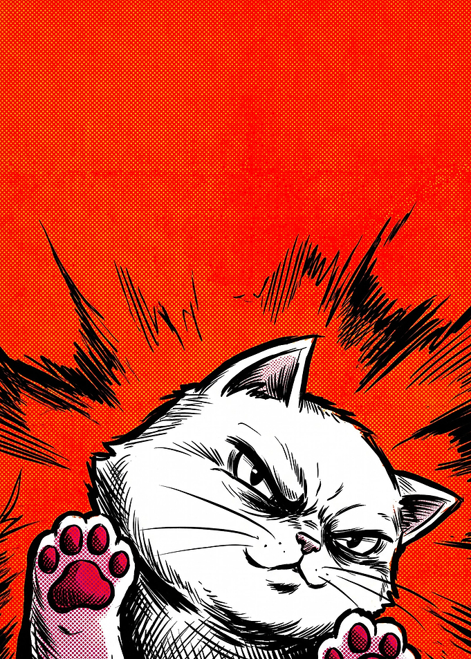 Angry Manga Style Cat Illustration