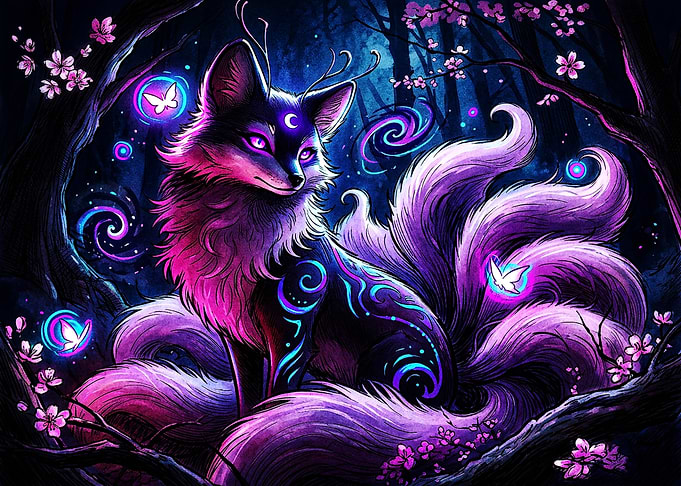 Mystical Nine-Tailed Fox in Forest