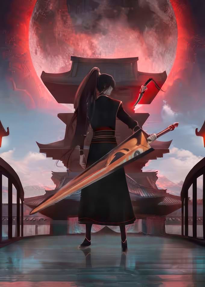 Warrior with Greatsword Under Red Moon Cultivation Online