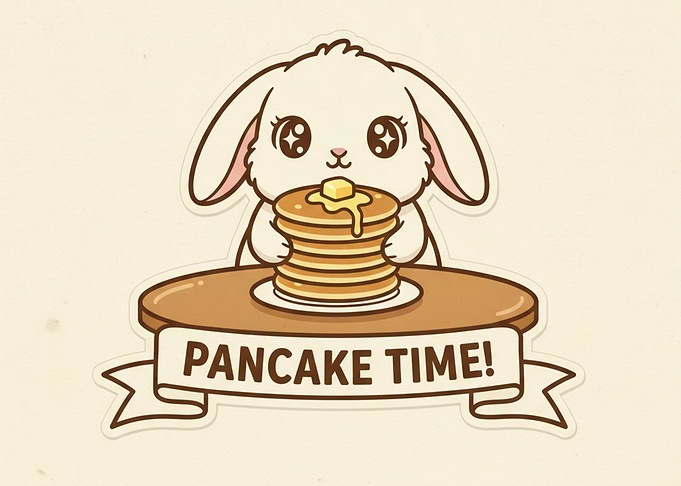 Cute Bunny Eating Pancakes Illustration