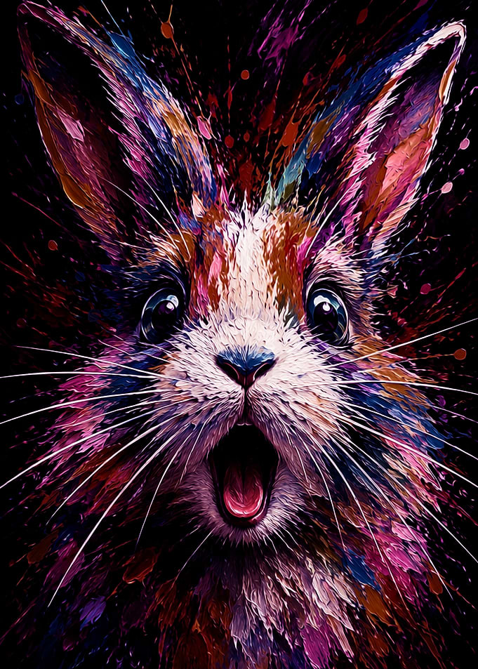 Colorful Abstract Expressionist Rabbit Portrait