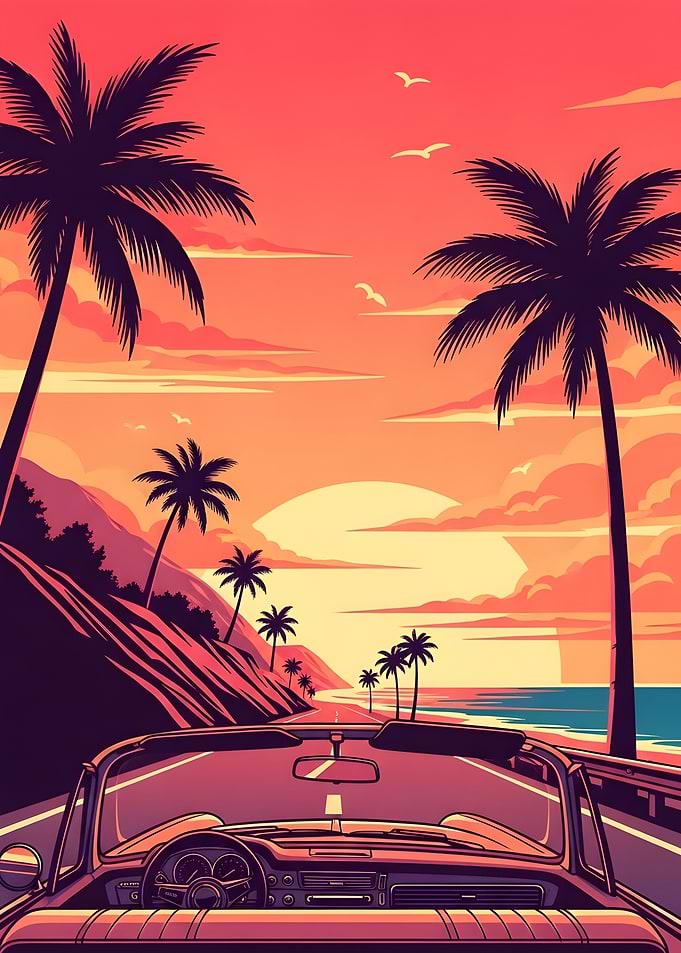 Coastal Sunset Drive Illustration