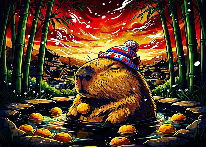 Capybara Relaxing in Hot Spring
