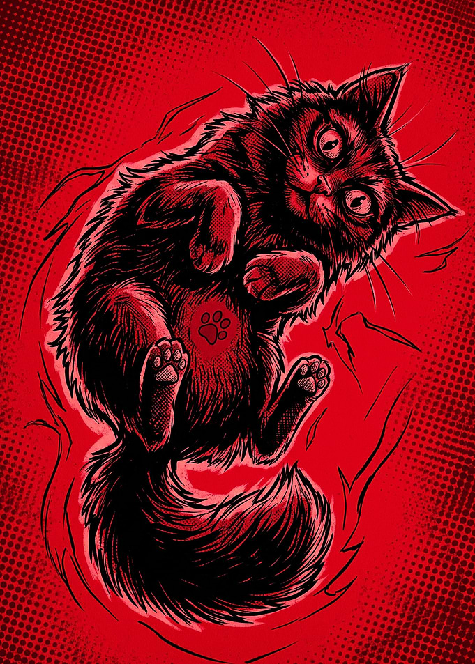 Black Cat on Red Background