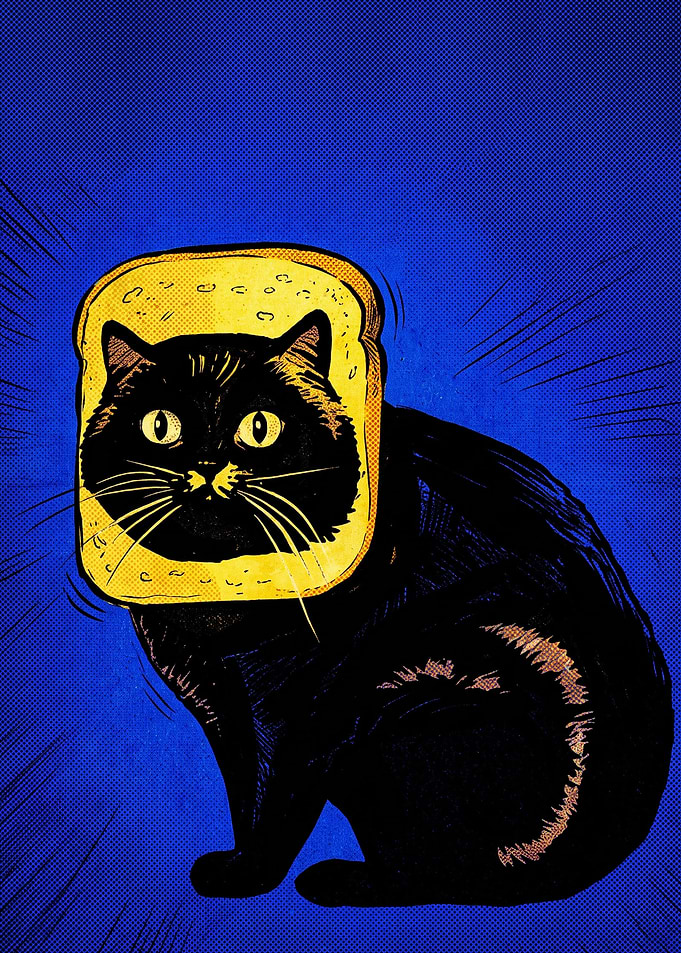 Bread-Headed Black Cat Pop Art