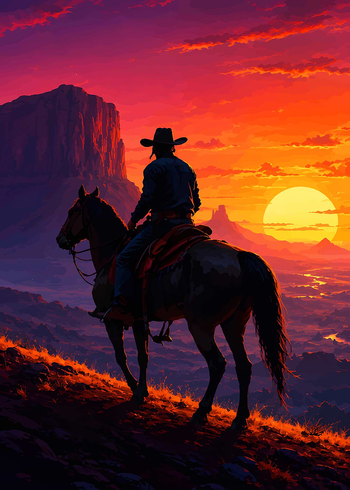 Lone Cowboy at Sunset