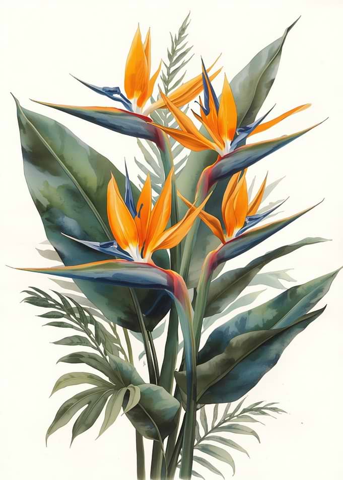 Watercolor Bird of Paradise Floral Illustration