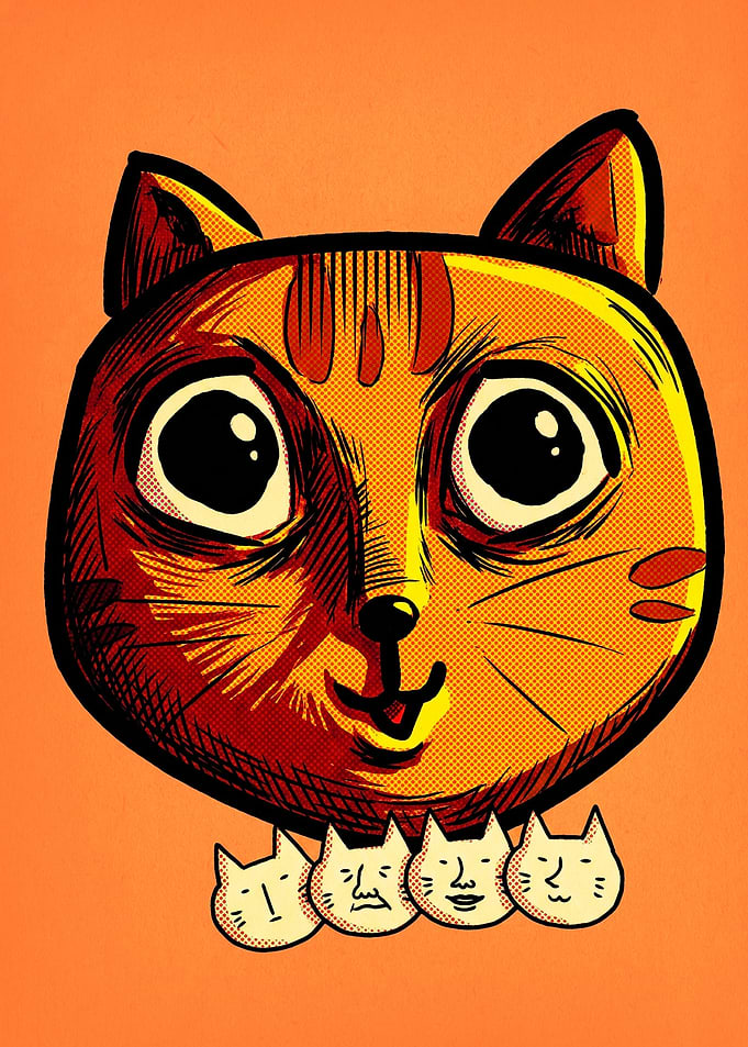 Whimsical Orange Cat Illustration
