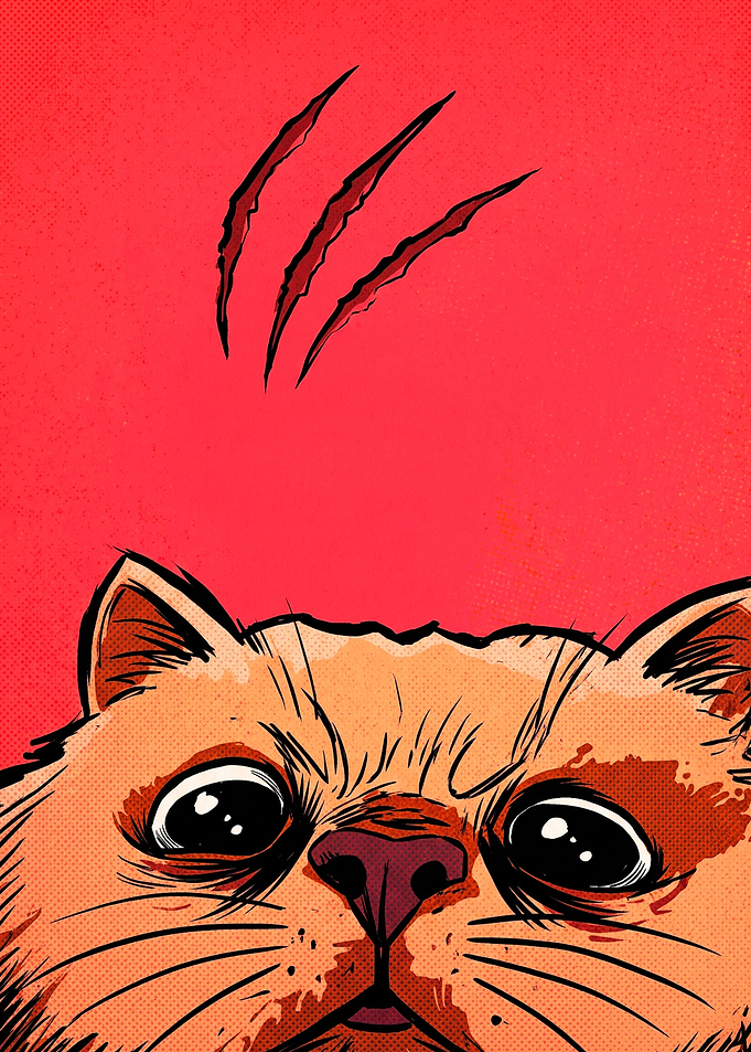 Comic Style Cat with Claw Marks