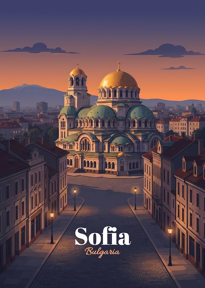 Sofia Bulgaria Cityscape Travel Poster