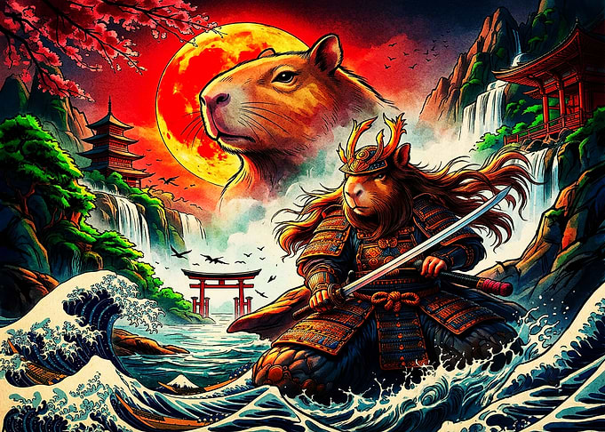 Capybara Samurai Warrior Japanese Art
