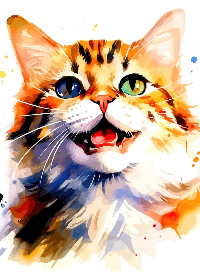 Colorful Watercolor Portrait of a Cat