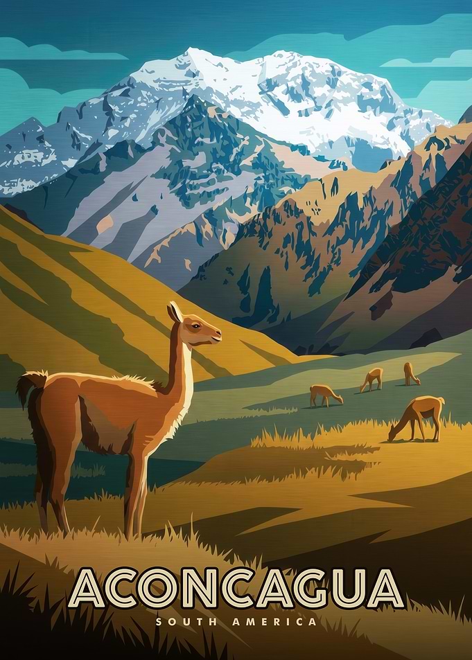 Aconcagua South America Travel Poster