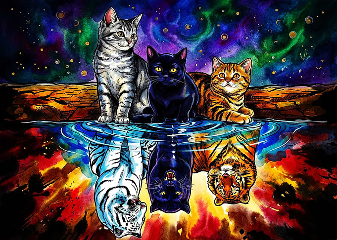 Cats Reflecting Into Wild Big Cats