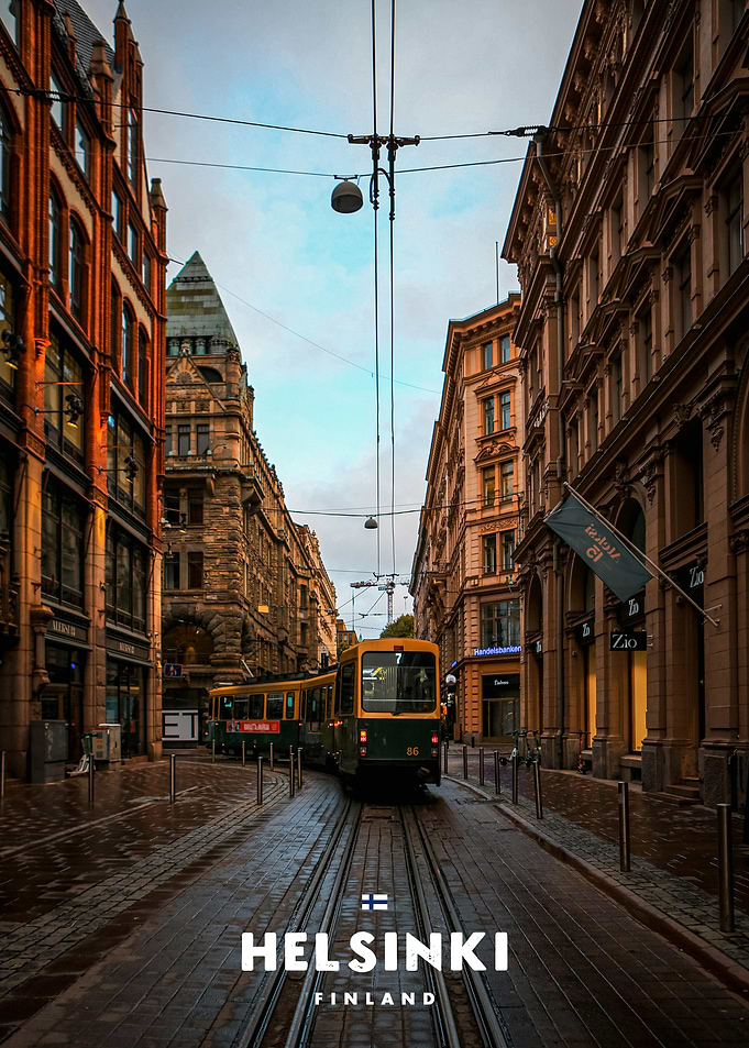Helsinki Tram on City Street
