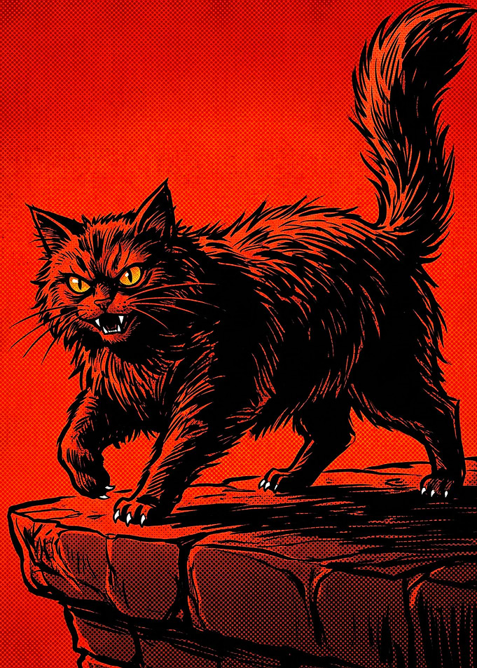 Angry Black Cat Comic Illustration