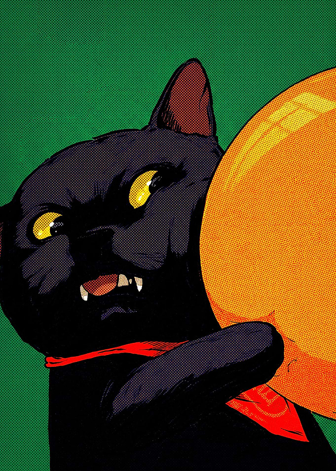 Black Cat with Orange Sphere