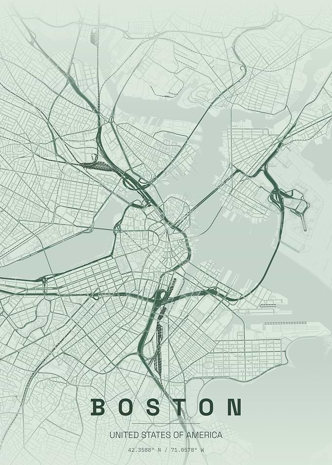 Minimalist Boston City Map Print