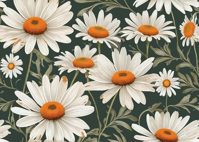 Seamless Pattern of White Daisies