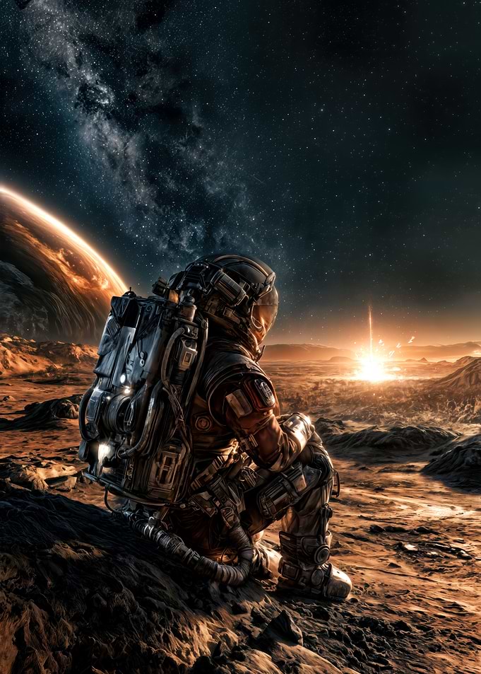 Astronaut Watching Alien Sunrise