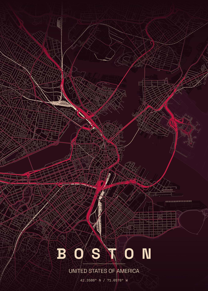 Minimalist Boston City Map Poster