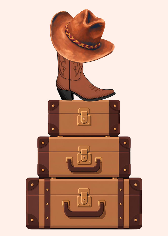 Vintage Cowboy Travel Luggage Stack