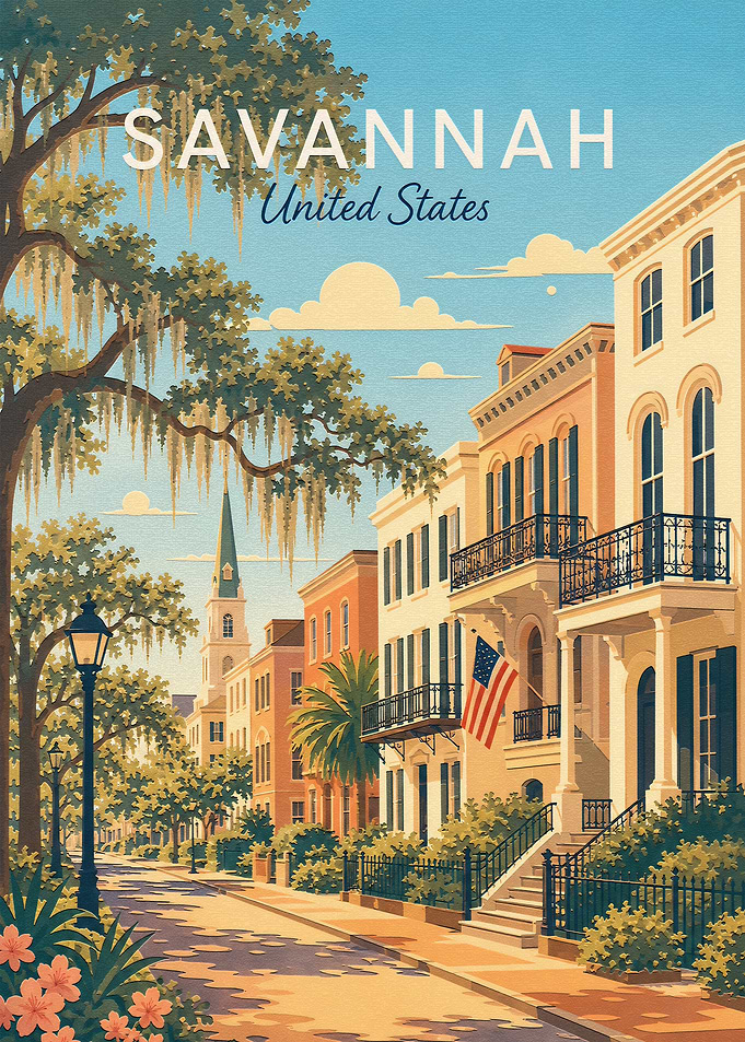 Vintage Travel Poster of Savannah Georgia