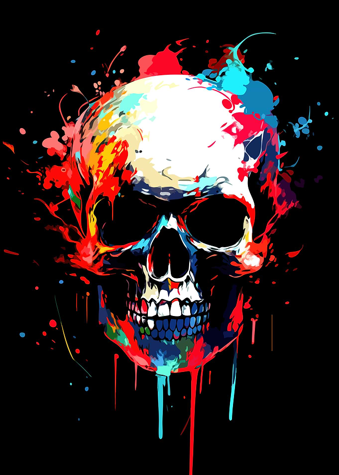 Colorful Abstract Paint Splatter Skull