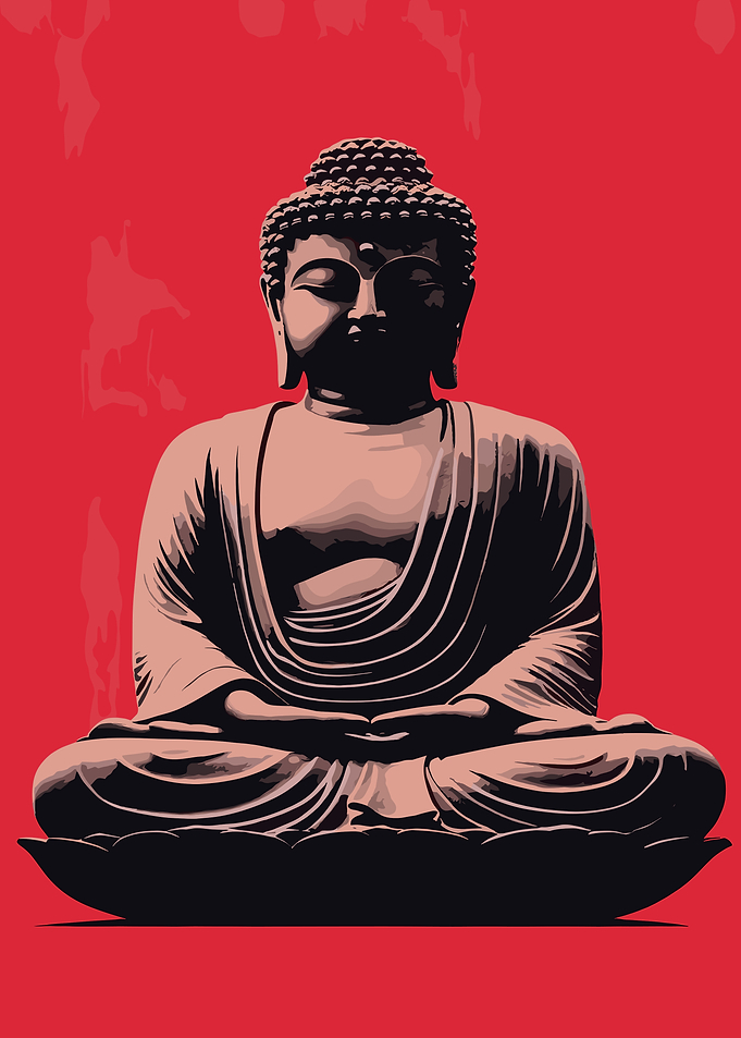 Minimalist Buddha Statue on Red Background