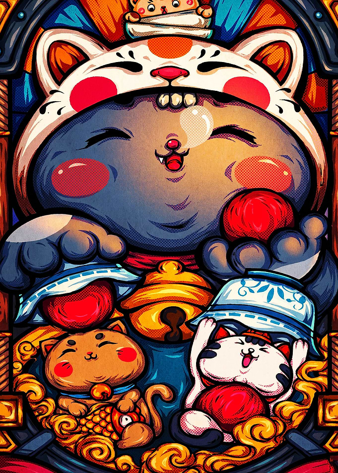Lucky Maneki Neko Cat Illustration
