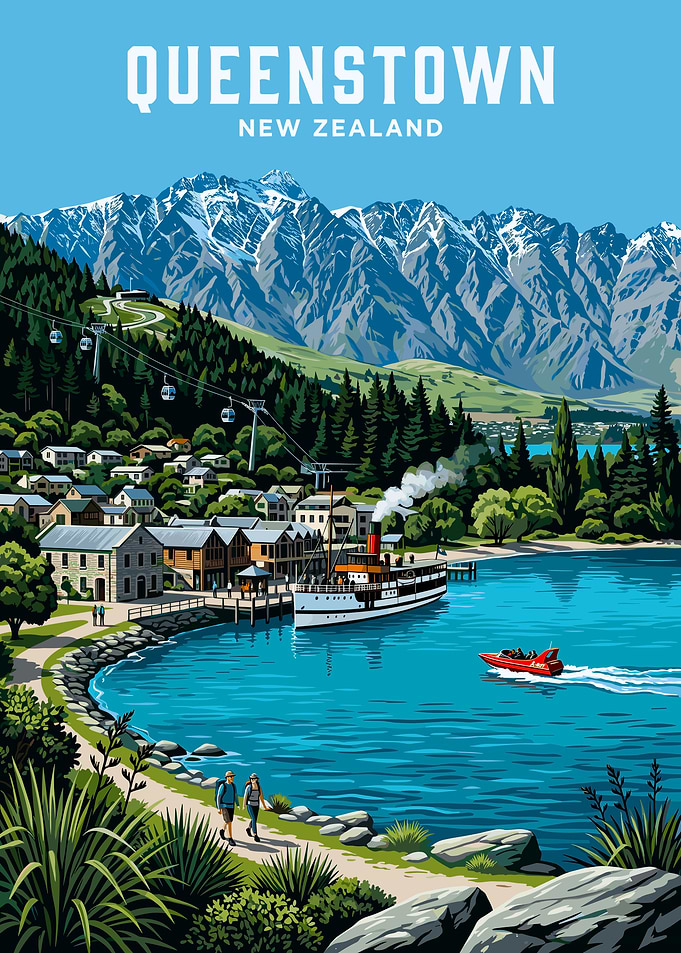 Queenstown New Zealand Travel Poster