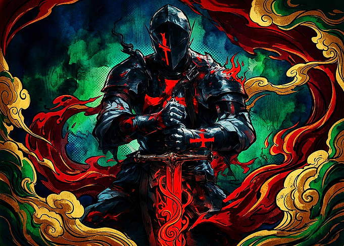 Dark Knight with Glowing Red Sword