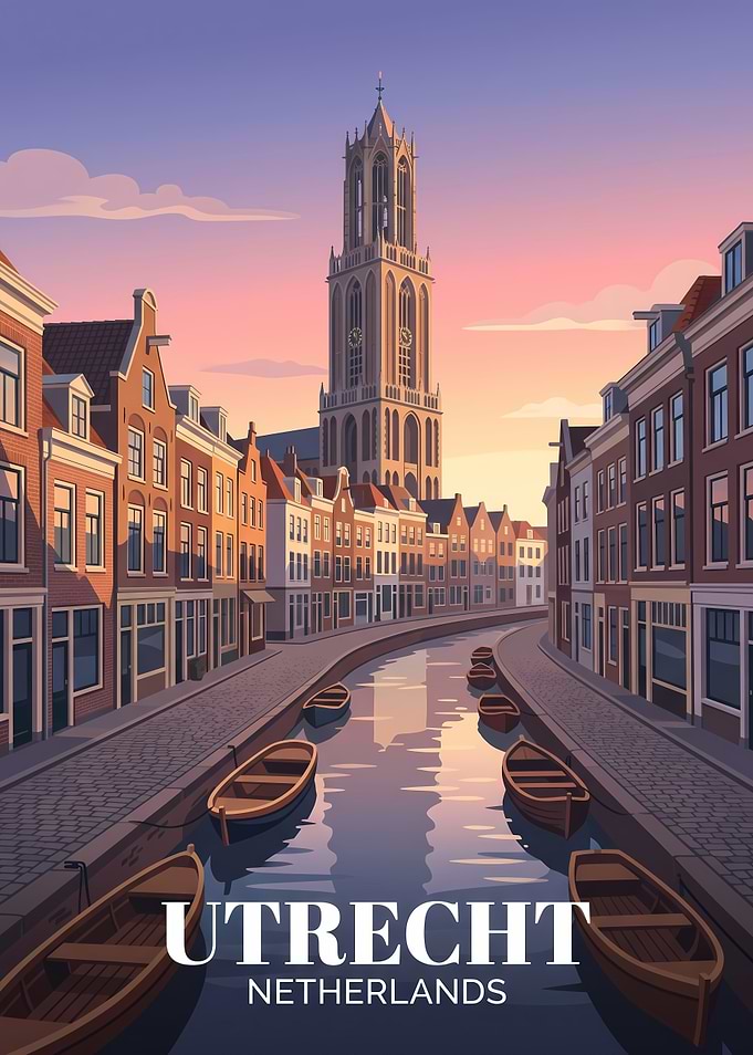 Utrecht Netherlands Canal Travel Poster