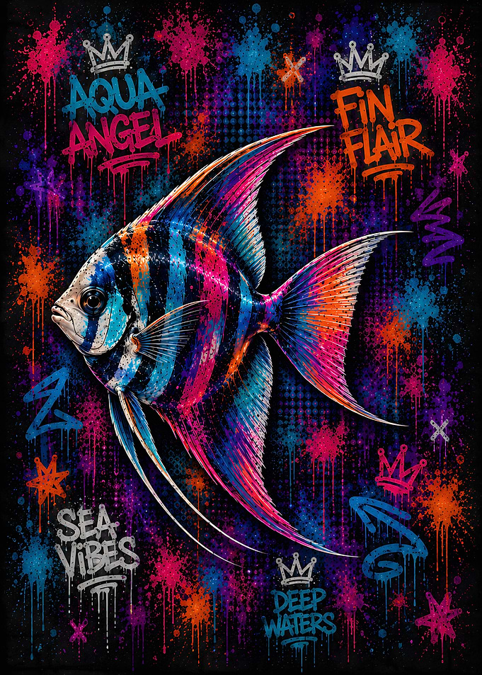 Neon Graffiti Angelfish Art