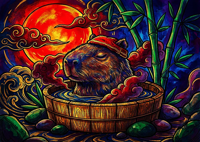Capybara Relaxing in Onsen Hot Spring