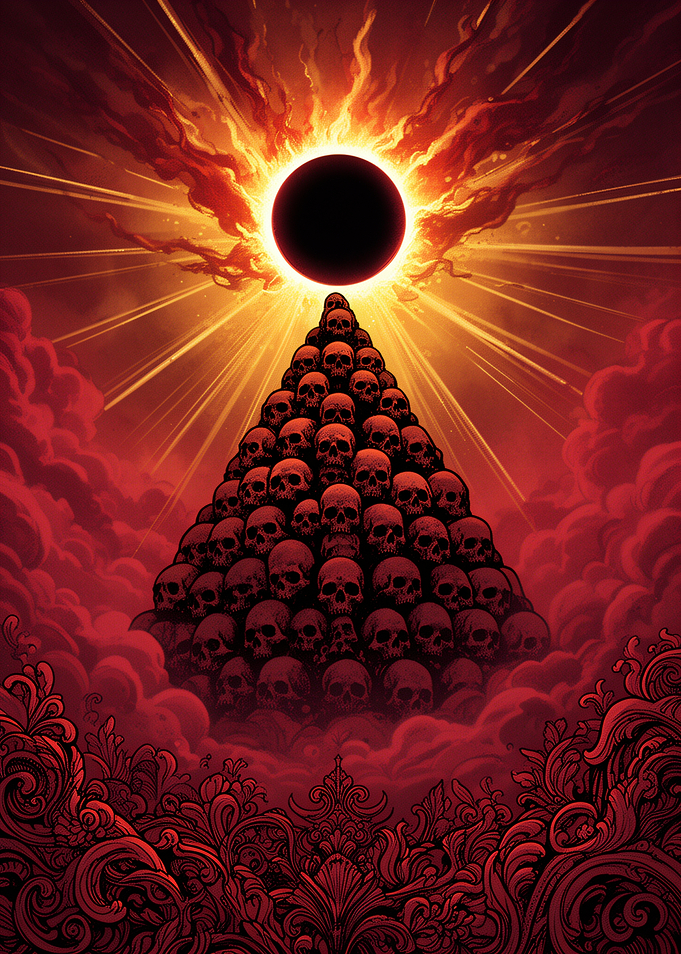 Pyramid of Skulls Under Eclipse