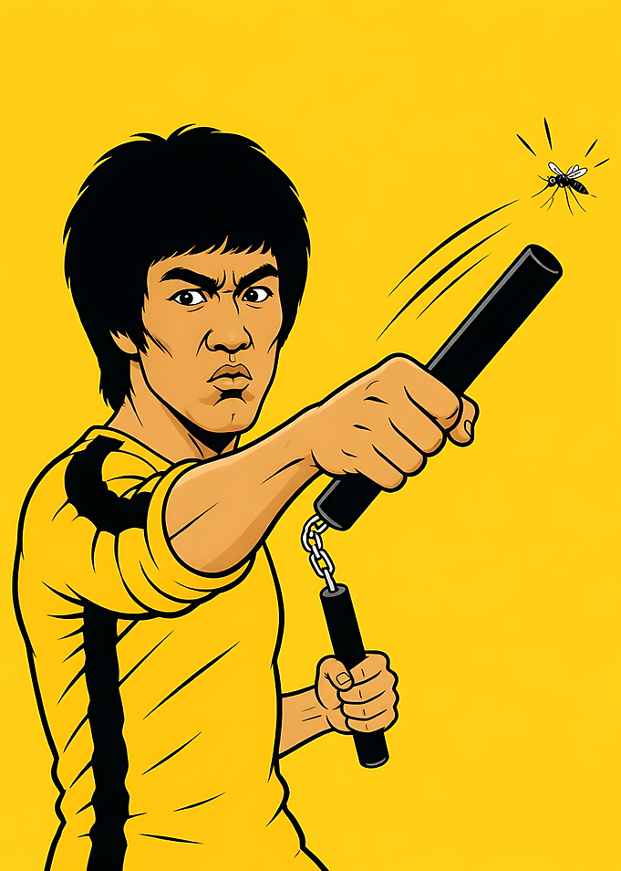 Bruce Lee Nunchaku Mosquito Illustration