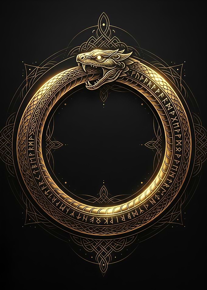 Golden Ouroboros Norse Serpent Emblem