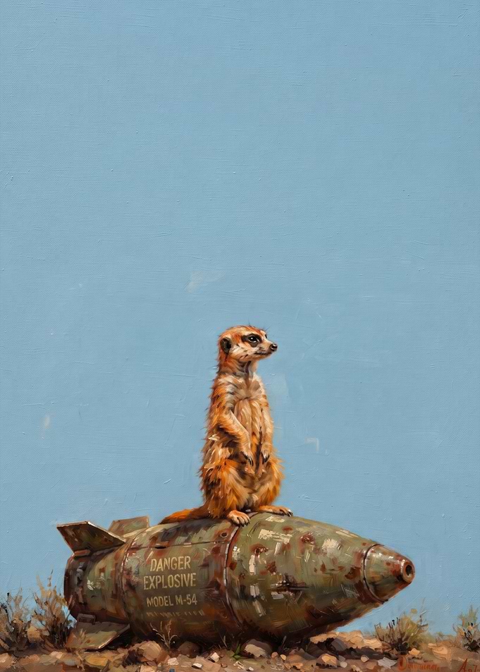 Meerkat Perched on Explosive Bomb