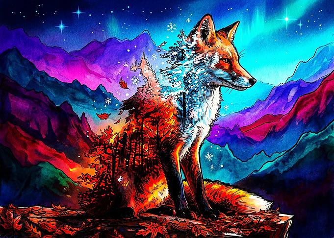 Double Exposure Fox in Nature