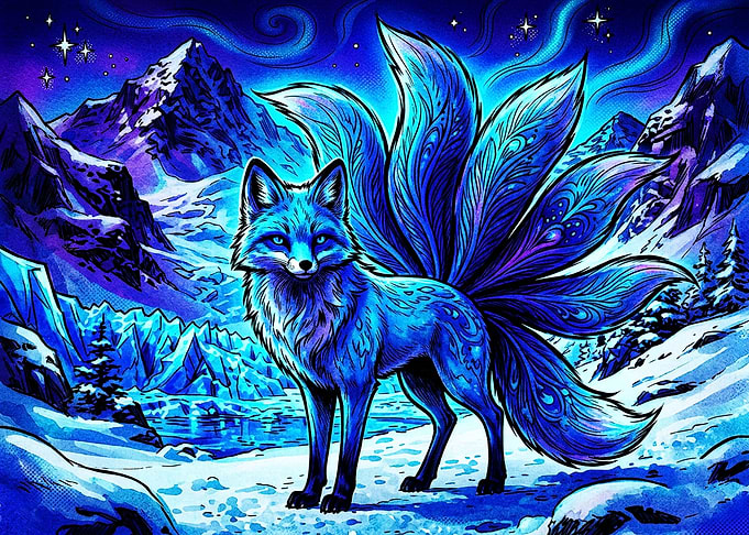Mystical Nine-Tailed Blue Fox
