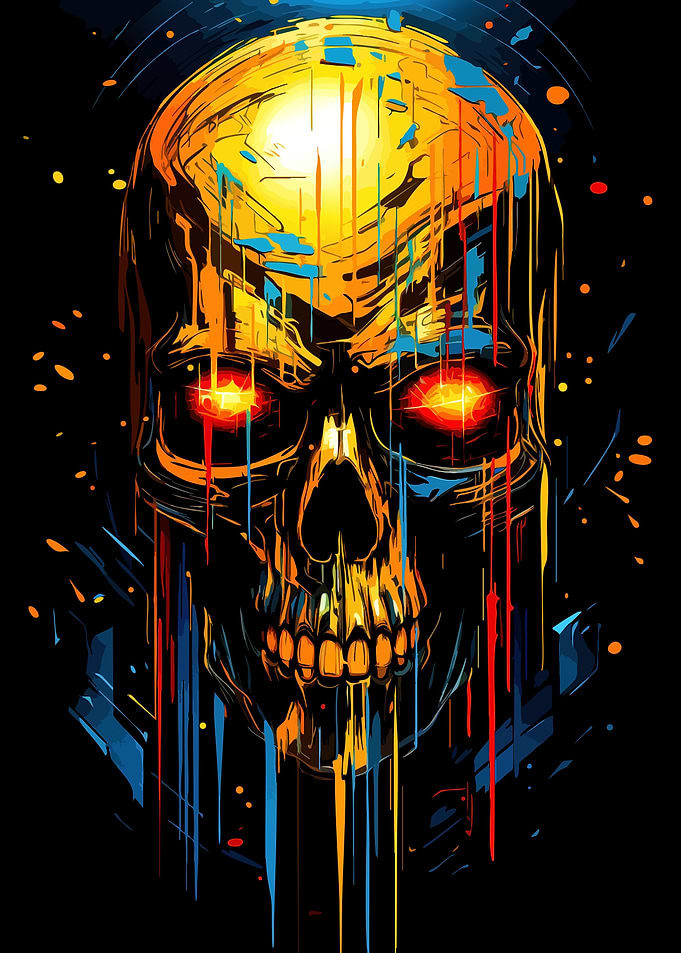Abstract Drip Art Skull