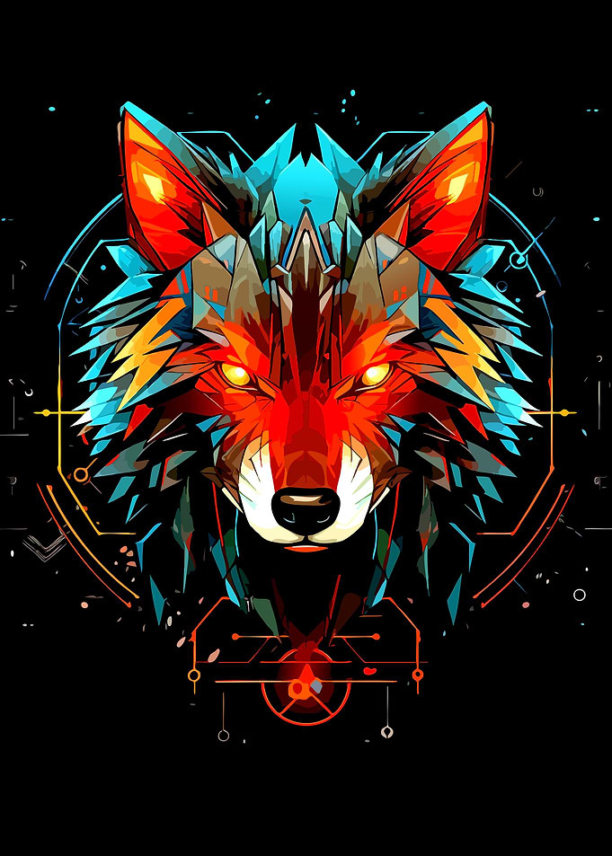 Geometric Cyberpunk Wolf Head Portrait